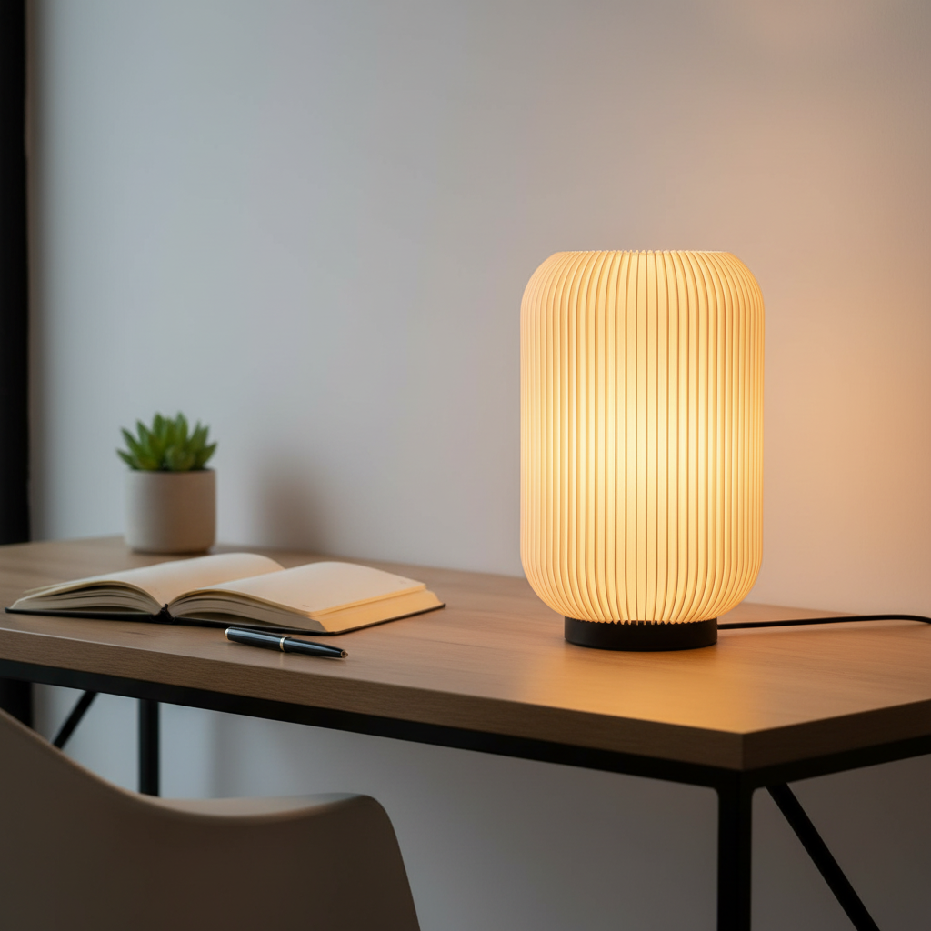 Lámpara Lumora Twist en escritorio minimalista