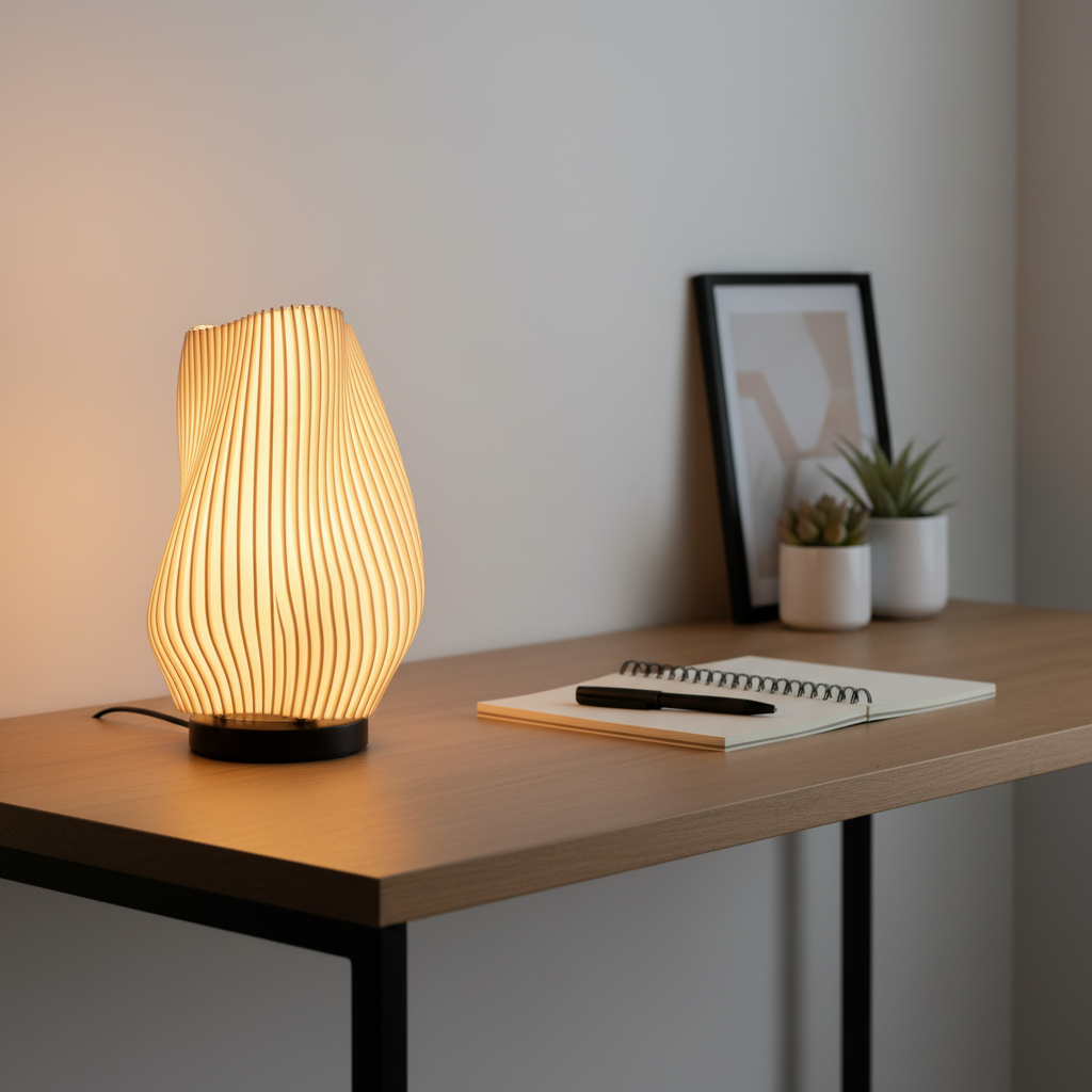 Lámpara Lumora Wave en escritorio minimalista