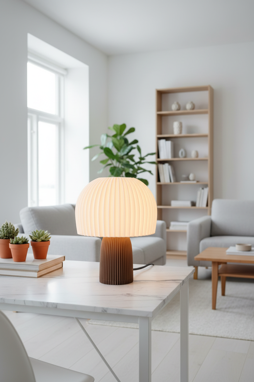 Lámpara Hongo en living escandinavo