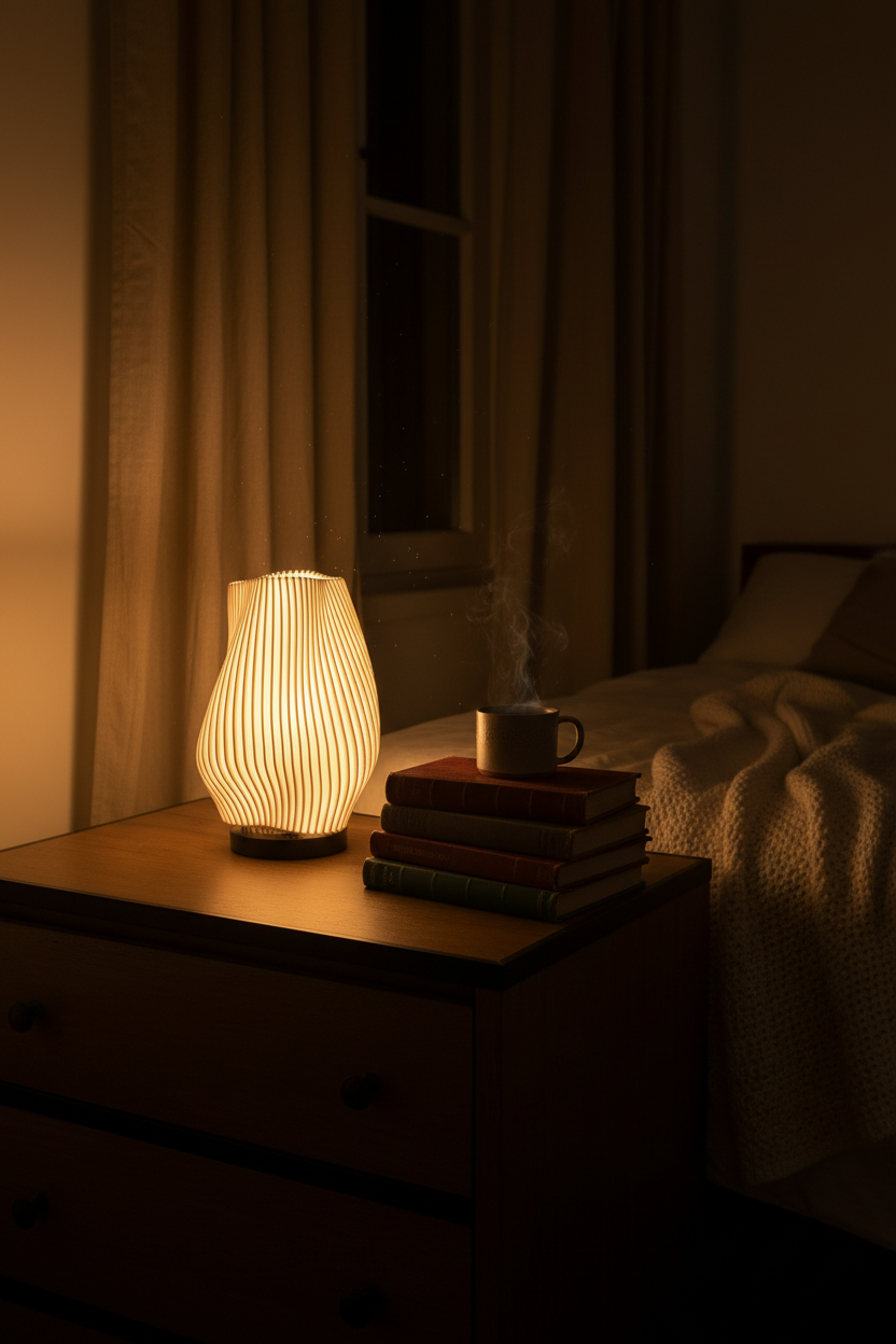 Lámpara Lumora Wave ambiente nocturno con libros