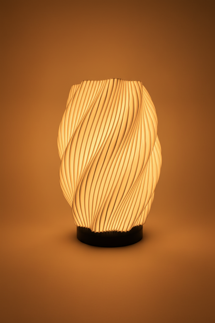 Lámpara Lumora Spiral sobre fondo terracota