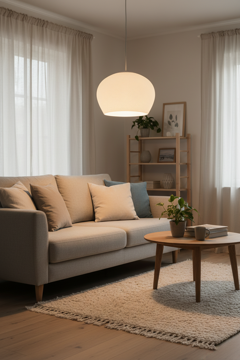 Lámpara Colgante Esfera en living escandinavo