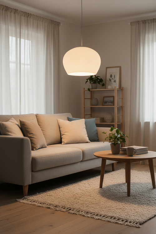 Lámpara Colgante Esfera en living escandinavo